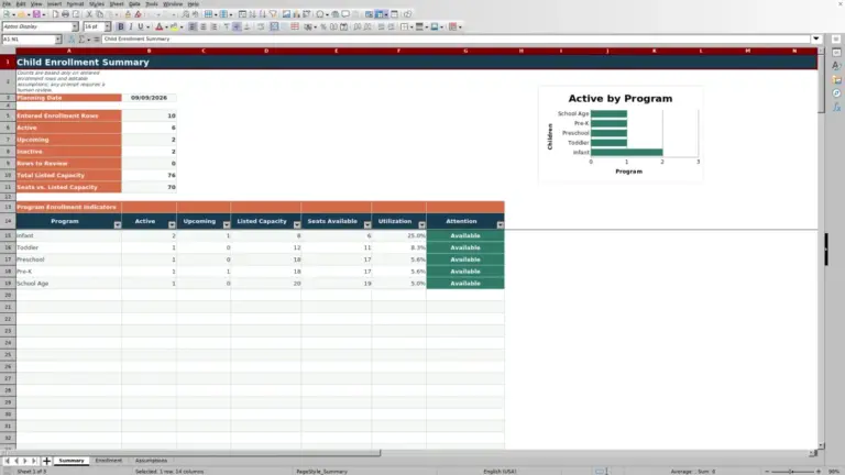 Preview of Child Enrollment Tracker Excel Template