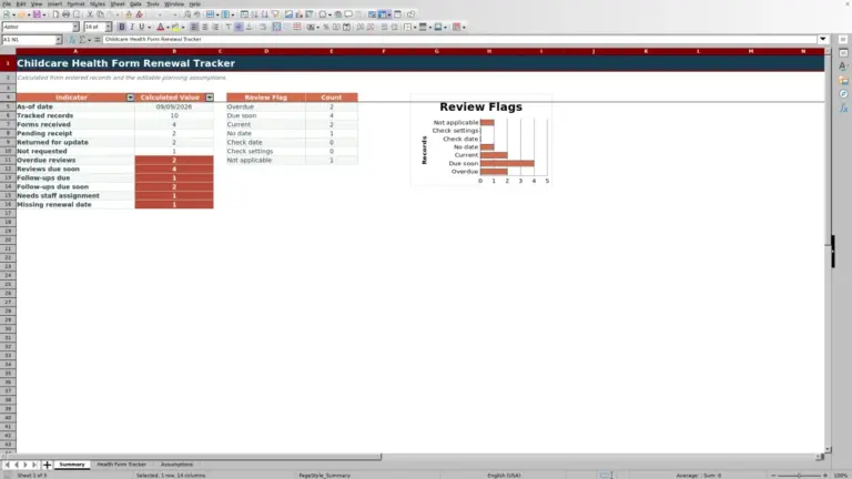 Preview of Childcare Health Form Renewal Tracker Excel Workbook