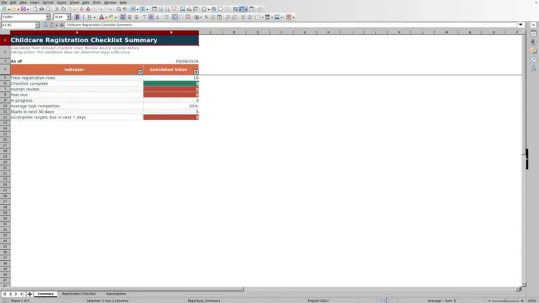 Preview of Childcare Registration Checklist Excel Template