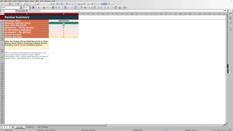 Preview of Daycare Authorized Pickup List Excel Workbook