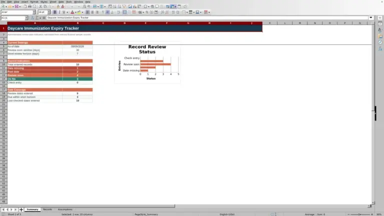 Preview of Daycare Immunization Expiry Tracker Excel Workbook